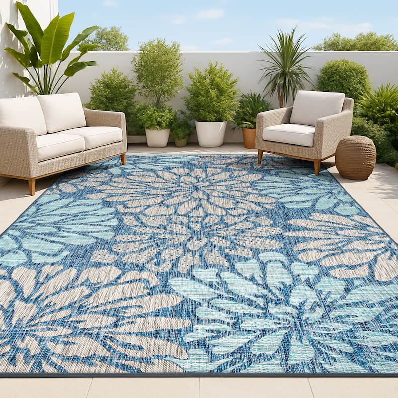 JONATHAN Y Floral Textured Weave Indoor/Outdoor Area Rug
