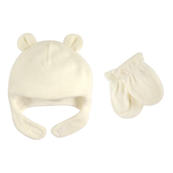 slide 1 of 1, Luvable Friends Baby Beary Cozy Hat and Mitten Set 2pc, Cream 0-6 Months - Cream Baby