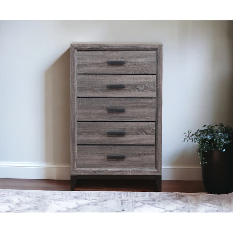 Solid Wood Chest with 5 Drawers for Bedroom or Living Room Storage - Dark Grey