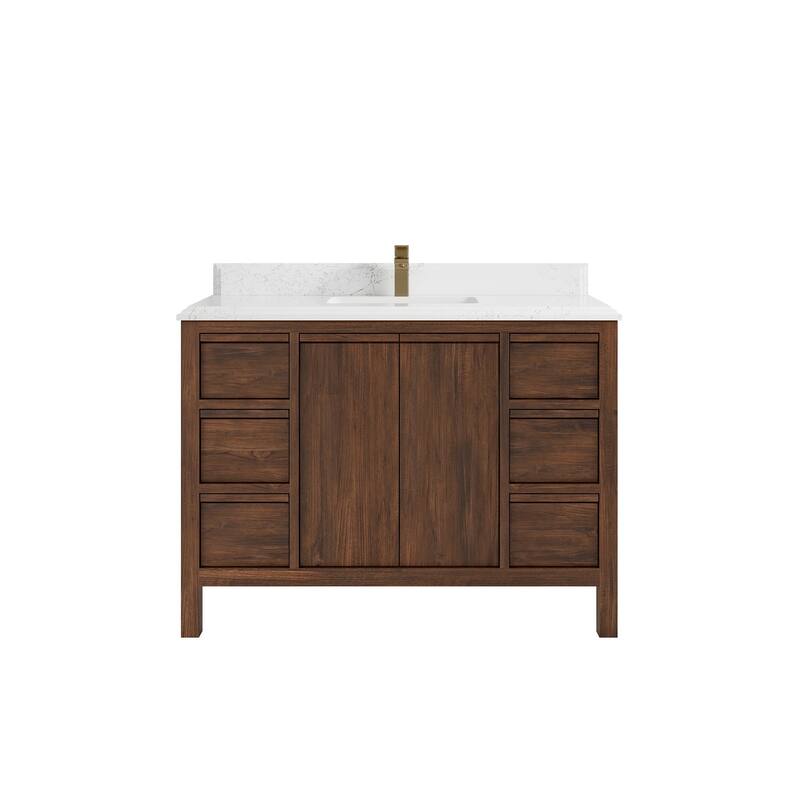 Willow Collections 48 in. W x 22 in. D Elizabeth Solid Teak Single Sink Bathroom Vanity with Countertop - 1.5" Empira White -  Dark Walnut