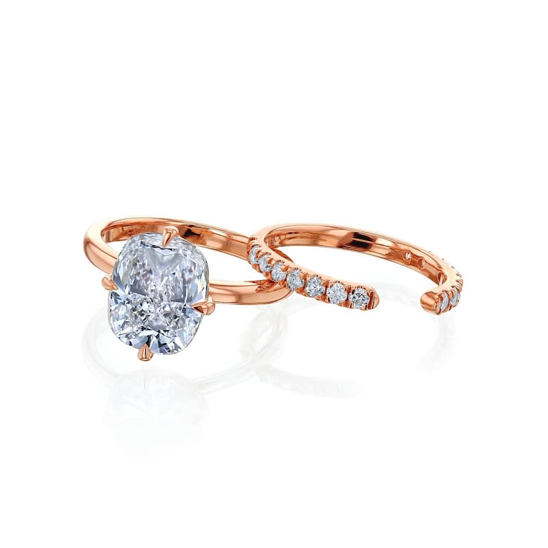 Kobelli 3.40 Carats Diamond 14k Solid Gold Elongated Cushion Starlight 2pc Bridal Rings Set (EF/VS, Certified)