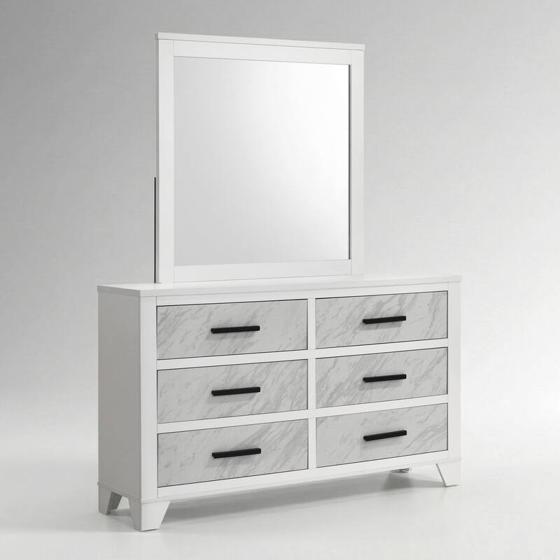 Furniture of America Loris Modern 2-Piece White Wood 6-Drawer Dresser and Mirror Set