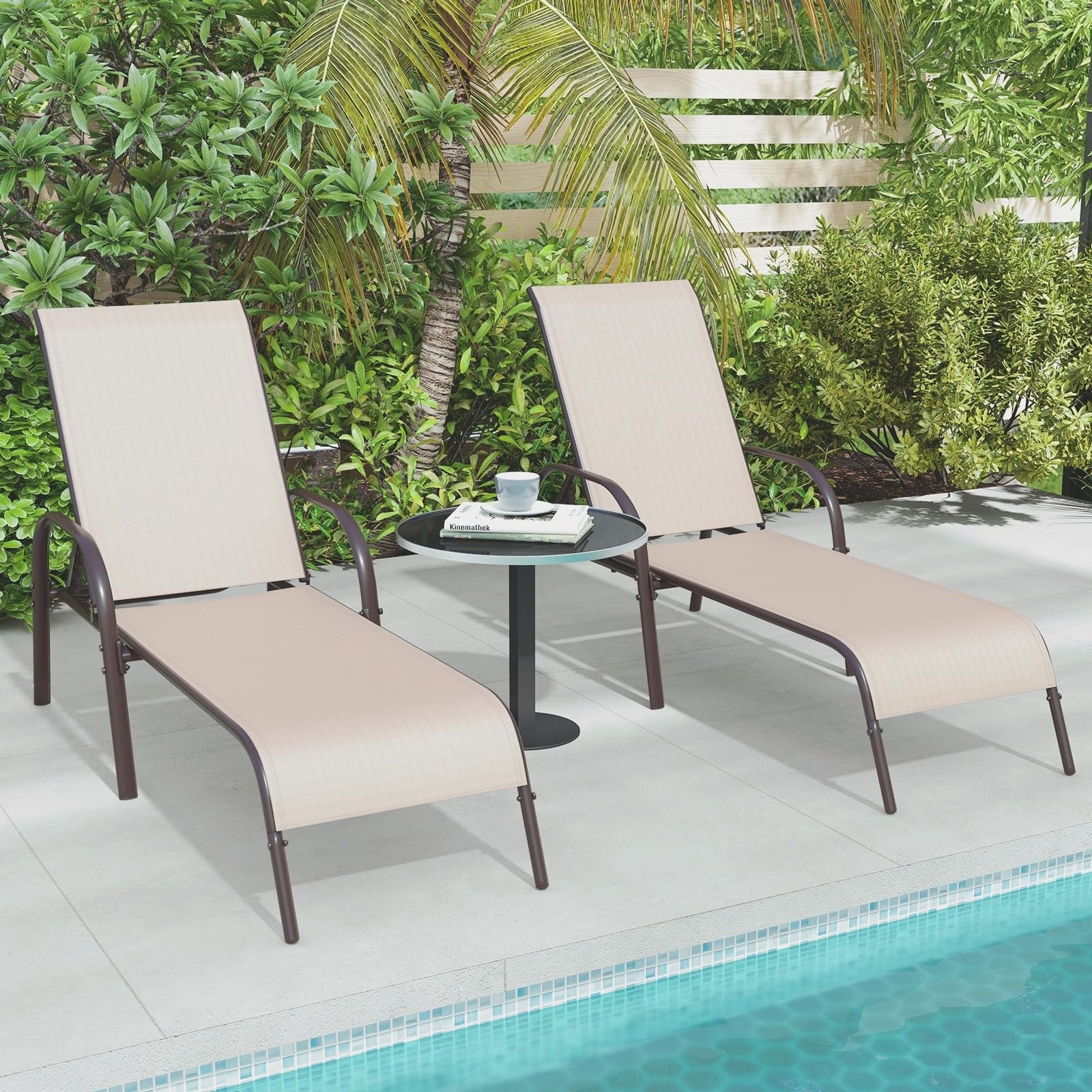2 Pack Patio Lounge Chair Outdoor Chaise Lounge with 5 Adjustable Backrest Steel Frame Sunbathing Recliner Beach Chair Bed Bath Beyond 40115982