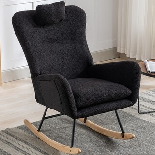 35.5 inch Rocking Chair with Pocket, Soft Teddy Fabric Rocking Chair ...