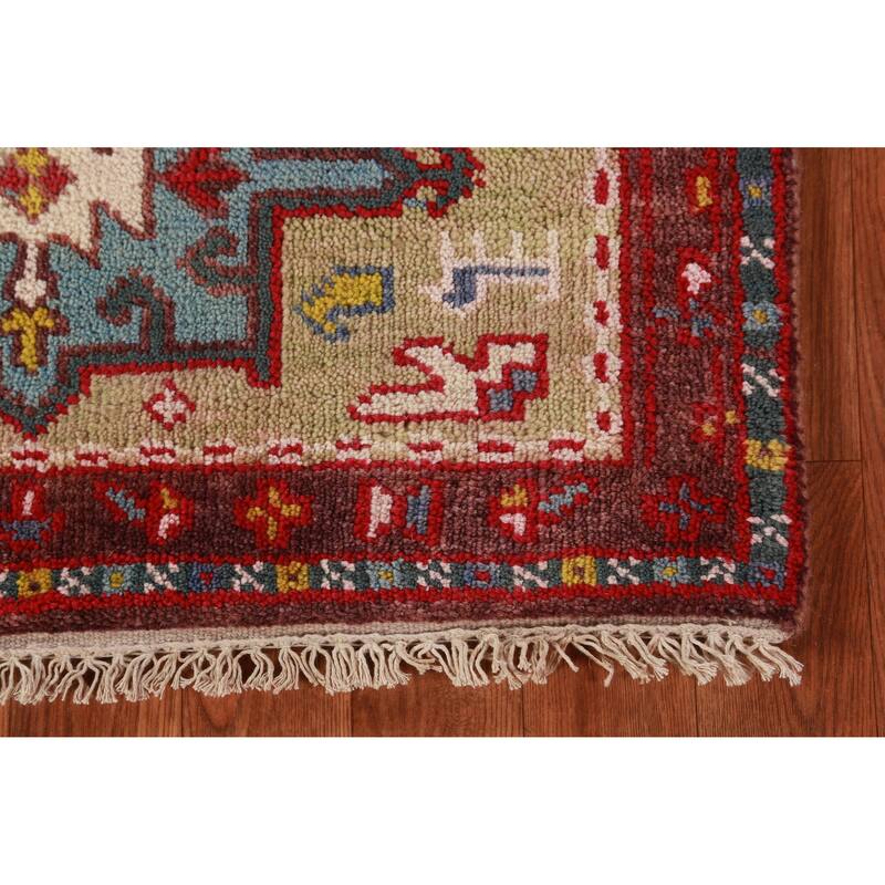 Hand Knotted Oriental 100% Wool Carpet Transitional Geometric Green Khotan Runner Rug - 9' 11'' X 2' 6''
