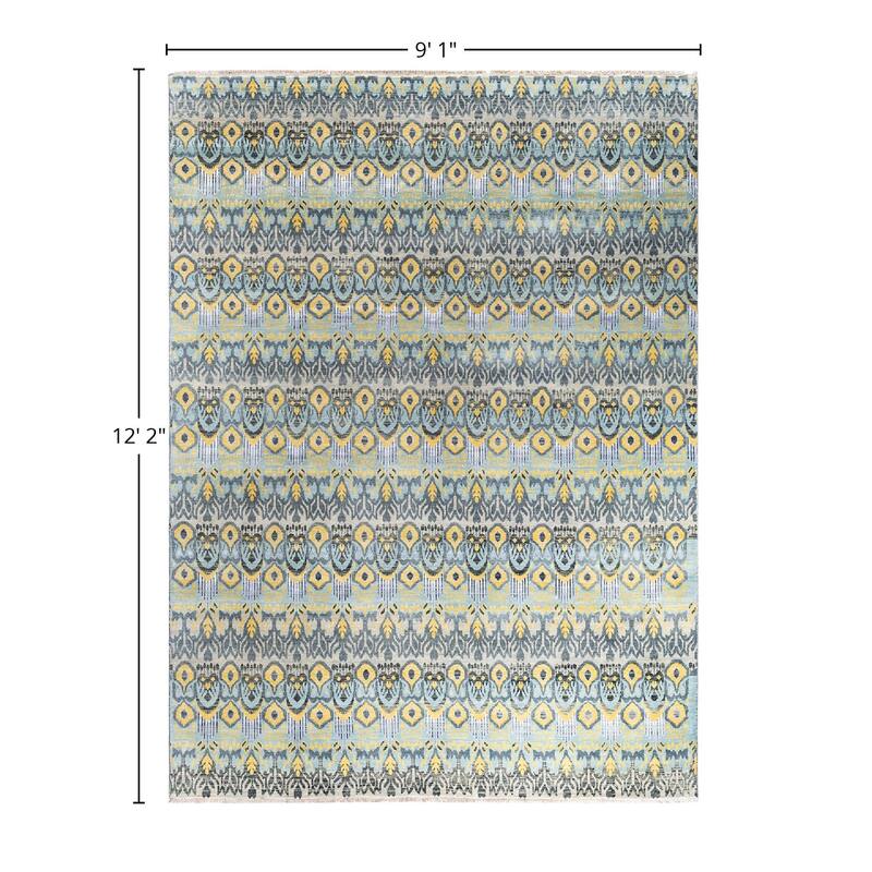 Ikat One-of-a-Kind Hand-Knotted Area Rug - Beige, 9' 1" x 12' 2" - 9' 1" x 12' 2"