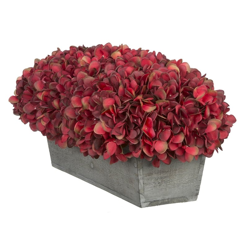 Faux Hydrangeas in Grey Wood Washed Ledge Planter