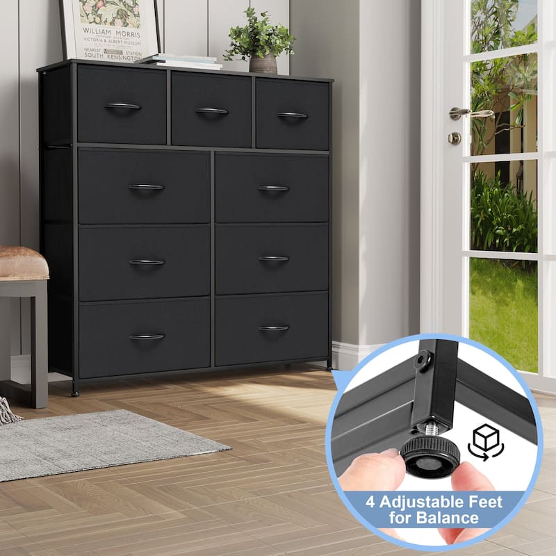 Home Extra Wide Closet Dresser Storage Tower Organizer Unit 9 Drawers