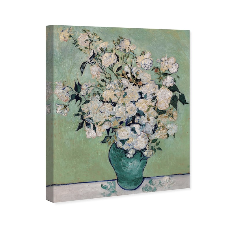 Wynwood Studio Canvas Floral and Botanical Flowers of Gold Green and Vanilla Glam Wall Art Canvas Print