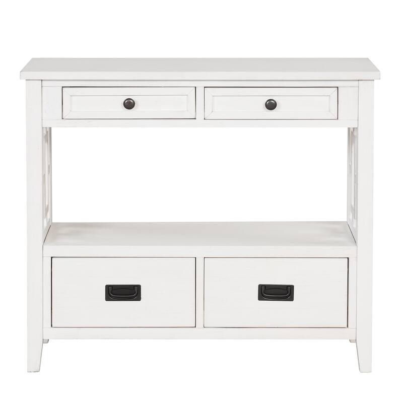 36'' Pine Entryway Table Console Table with 4 Drawers & Open Shelf, Farmhouse Side Table Sofa Table for Entryway Living Room