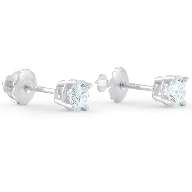 1 Ct TW Round Cut Diamond Screw Back Studs White Gold Lab Grown