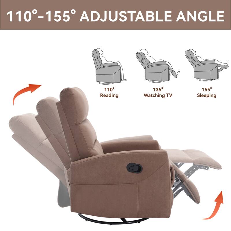 Manual Recliner Chair with Rocker and Swivel, Breathable Fabric Reclining Chair, Recliners for Small Spaces