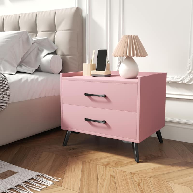 Edge Protection Design 2-Drawer Nightstand - Pink