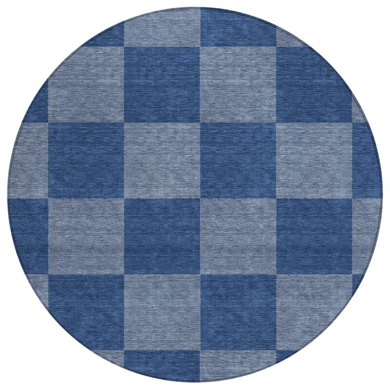 Machine Washable Indoor/ Outdoor Modern Checker Chantille Rug
