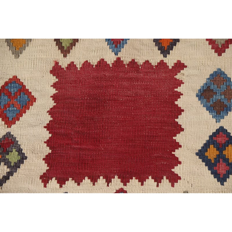 Vegetable Dye Kilim Qashqai Persian Antique Rug Hand-Woven Wool Carpet - 5'4"x 9'11"