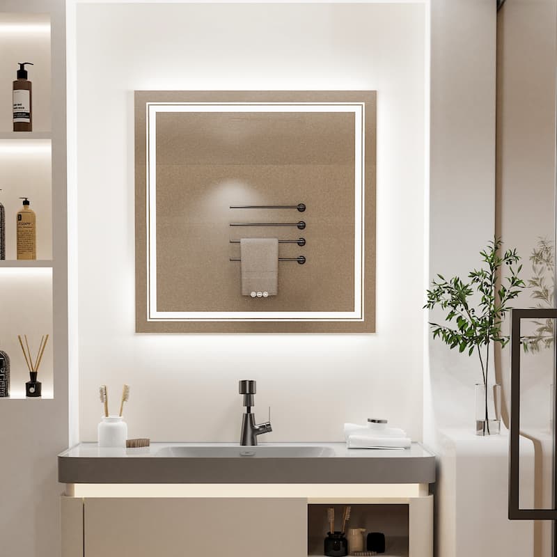 Square Touch Sensor LED Bathroom Mirror Adjustable Light