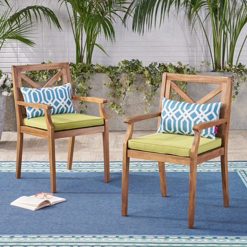DINING CHAIR,2PCS with 2 Green Cushions,for Backyard, Poolside, Garden