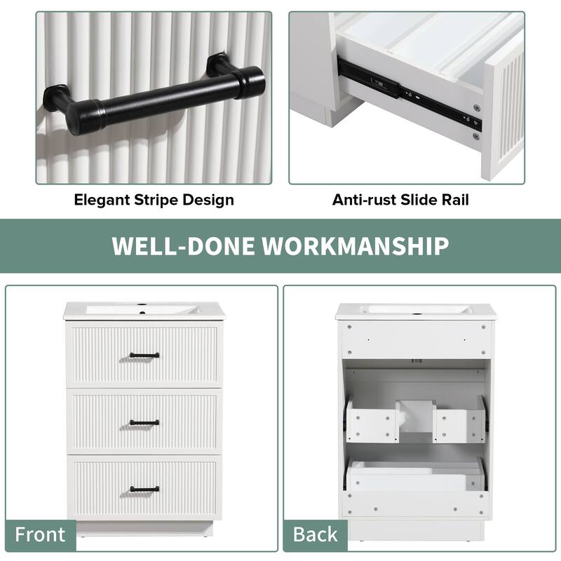 30" Freestanding Bathroom Vanity with Ceramic Sink and 2 Storage Drawers, Stylish Gray Floor Cabinet