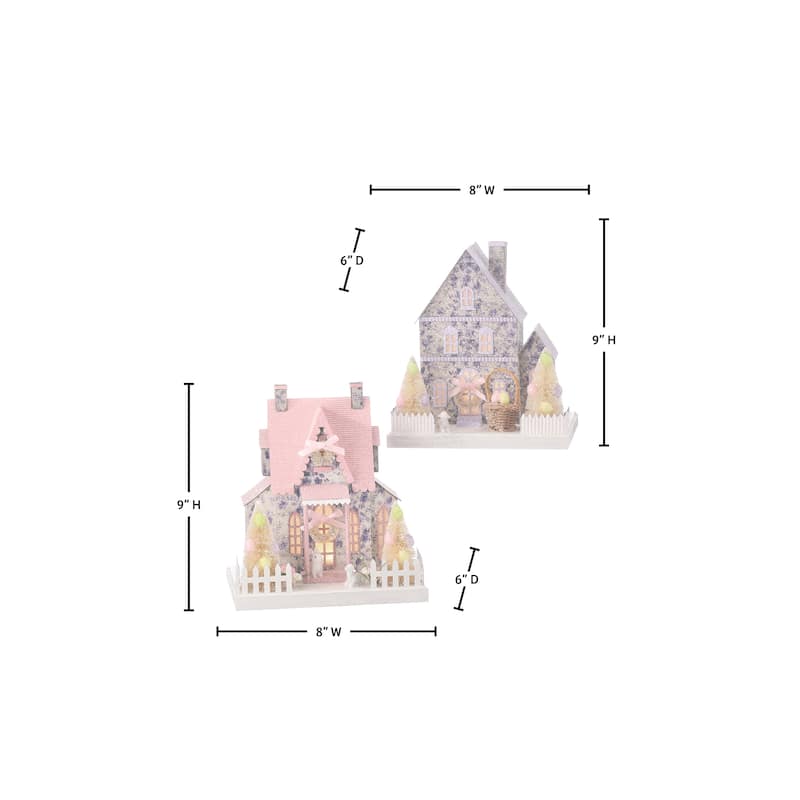 8"LED Cardboard Manor House Set of 2