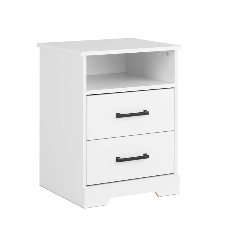 Prepac Rustic Ridge Farmhouse Nightstand Bedside Table, Nightstand for Bedroom, End Table with 2 Drawers and Open Shelf - White