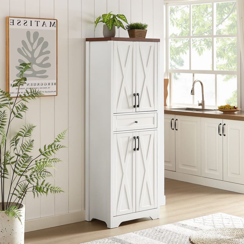 Farmhouse 68" Kitchen Pantry Cabinet, Freestanding Large Capacity Storage Cabinet for Organizing Electronics and Decor