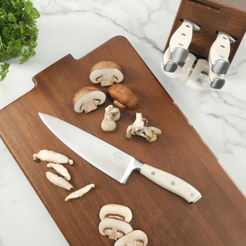 Sur La Table Kitchen Essentials High-Carbon German Steel 7 Piece Forged Cutlery Kitchen Knife Block Set W/ Ashwood Block