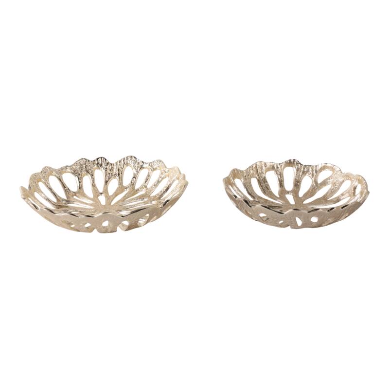 Decorative Bowl with Openwork Flower Design - Set of 2, 12", 14", Gold - 14.0"