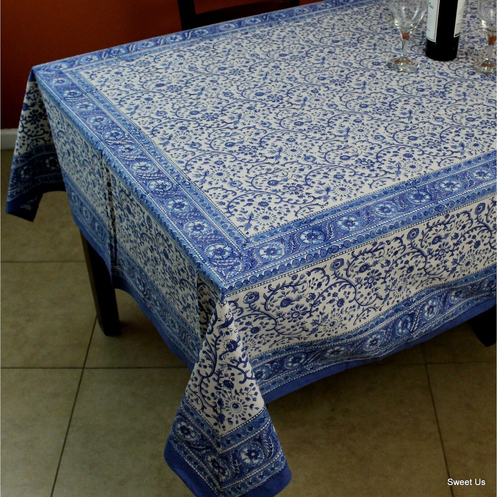 Rajasthan Block Print Floral Round Tablecloth Rectangle Cotton Table Napkins Placemats Runner On Sale Overstock 11995562