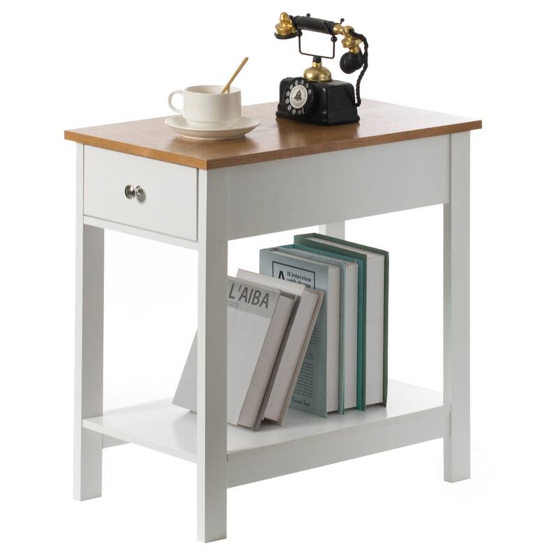 White Side Table With Drawer For Entryway, Living room, or Bedroom - White