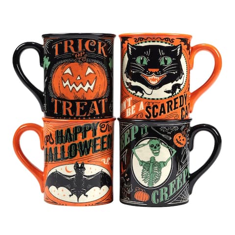 Certified International Scaredy Cat 18 oz. Mugs, Set of 4 Assorted Designs