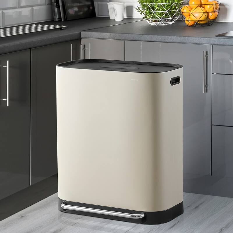 happimess Beni Kitchen Trash/Recycling 16-Gallon Double-Bucket Step-Open Trash Can, Chrome