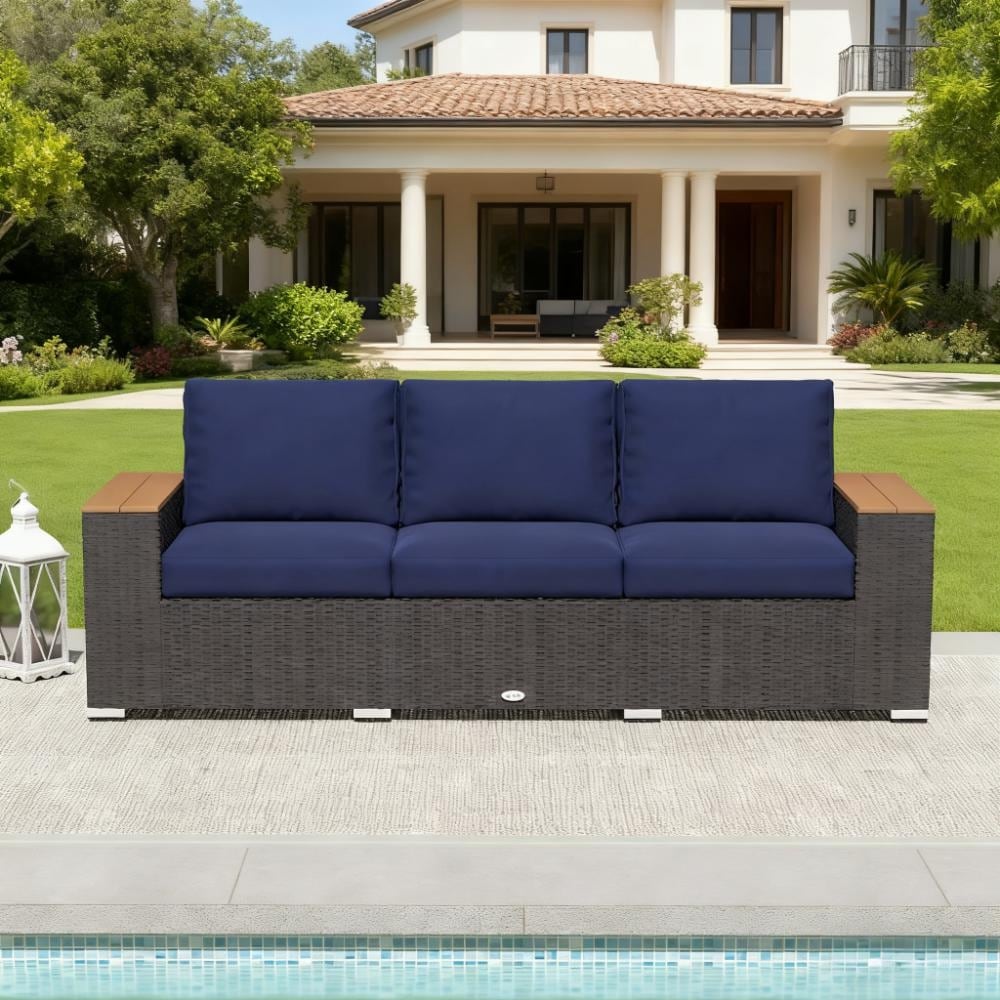 3-Seat PE Rattan Wicker Sofa Outdoor Patio Sofa with cushions