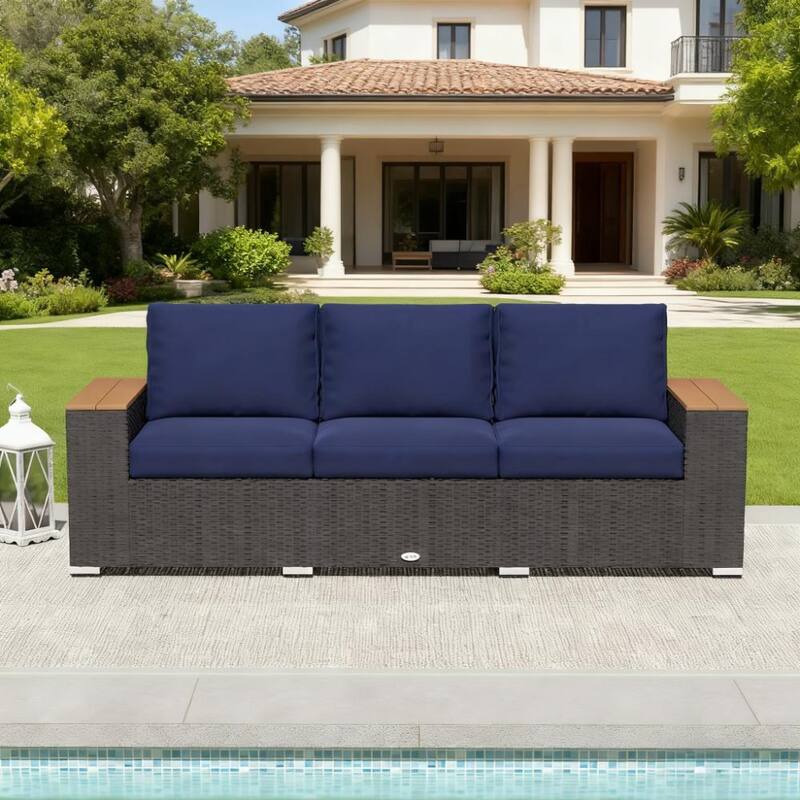 GDFStudio - Outdoor PE Rattan 89" 3-Seat Patio Sofa with Cushions