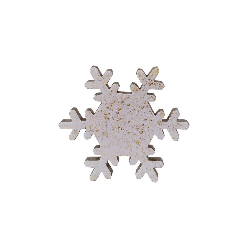 Handmade Enameled Mango Wood Snowflake with Splatter - Cream; Gold; Natural