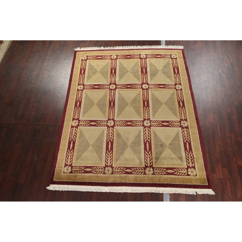 Geometric Vegetable Dye Nepalese Oriental Area Rug Wool Hand-knotted - 8'4" x 10'3"