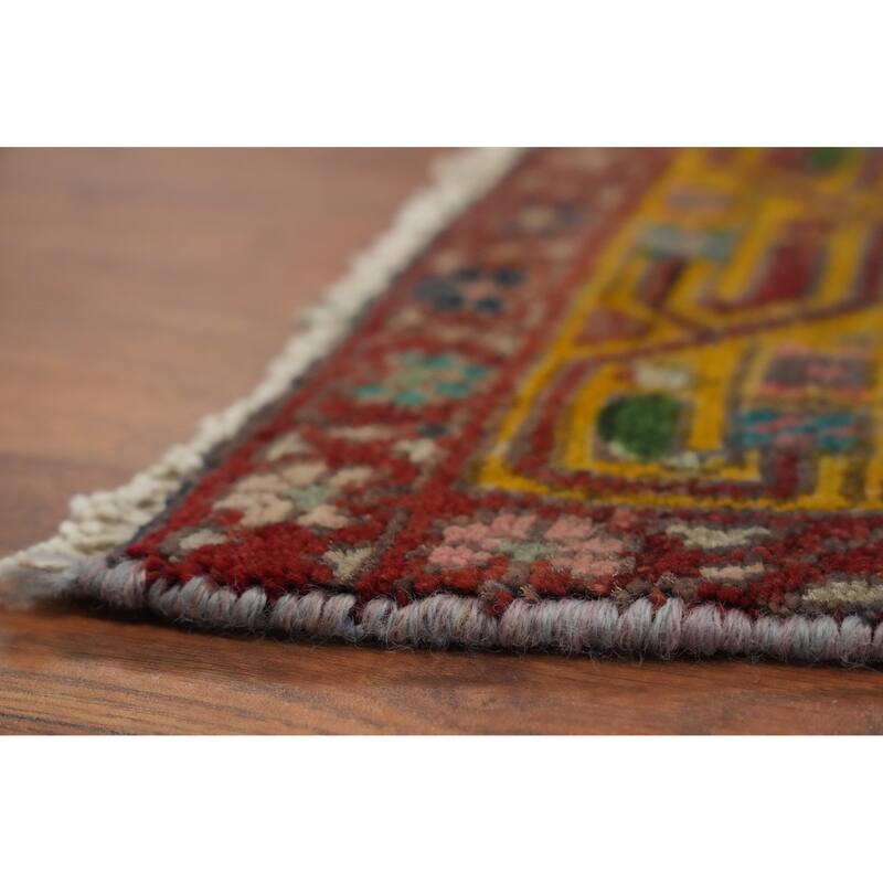 Hand Knotted Oriental 100% Wool Carpet Traditional Geometric Greys & Charcoal Hamedan Runner Rug - 9' 2'' X 3' 6''