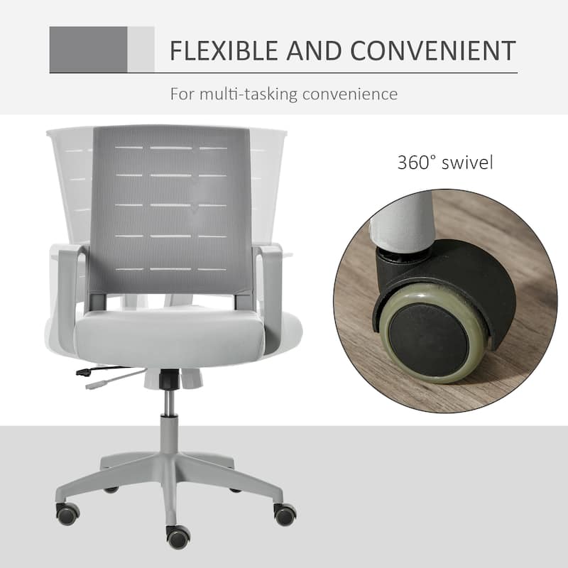 Vinsetto Mesh Home Office Chair Swivel Desk Task Computer Chair with Lumbar Back Support, Adjustable Height, Arm, Grey