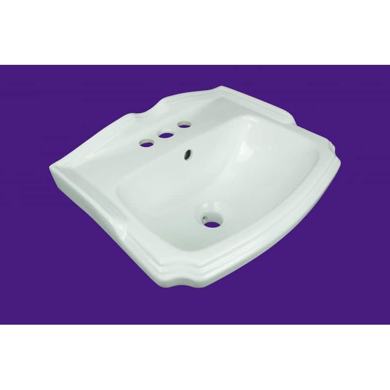 Cloakroom White Ceramic Wall Mount Vessel Sink with Overflow and 4" Centerset Faucet Holes