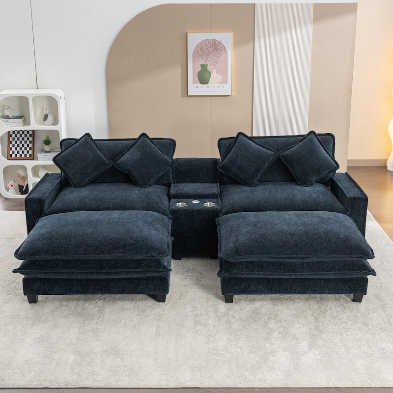 Chenille Convertible Futon Sofa Bed with 2 Removable Armrest Pillows, Adjustable Backrest Sleeper Recliner Sofa Couch