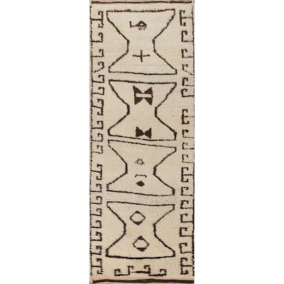 Anatolian Beige Turkish Runner Rug Handmade Geometric Wool Carpet - 3'6"x 12'4"