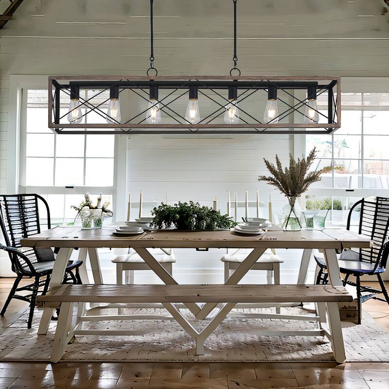 Farmhouse 7-light Linear Rectangle Chandelier - 48
