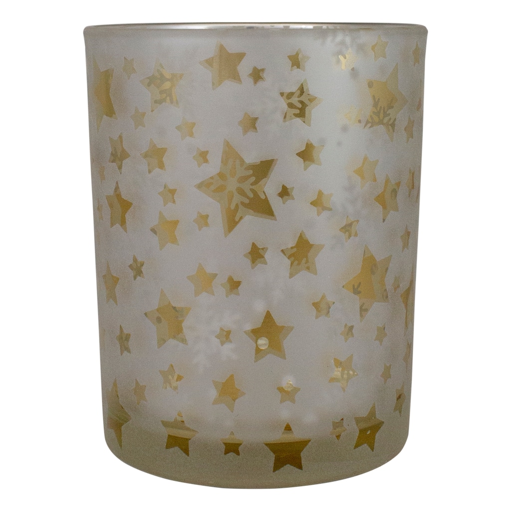 5" Matte Silver Gold Stars Snowflakes Flameless Glass Candle Holder