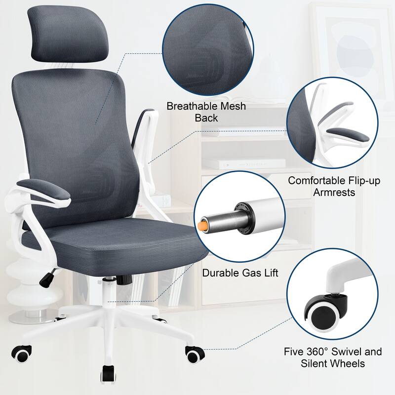 Yaheetech High Back Mesh Office Chair with Flip-up Armrest Ergonomic Desk Chair - N/A