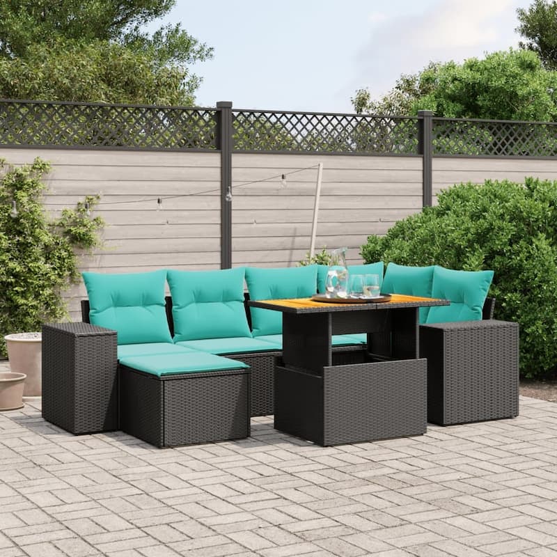 vidaXL Patio Sofa Set with Cushions Outdoor Furniture 7 Piece Poly Rattan - 21.7 x 24.4 x 27.2 - Black-without storage