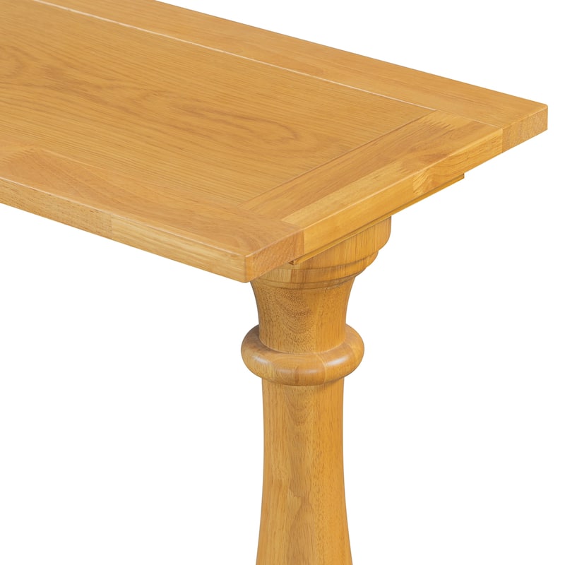 Solid Wood 63 Inches Console Table, Vintage Wood Grain Sofa Table, Narrow Entryway Table with Bottom Shelf and Vase-Leg Design