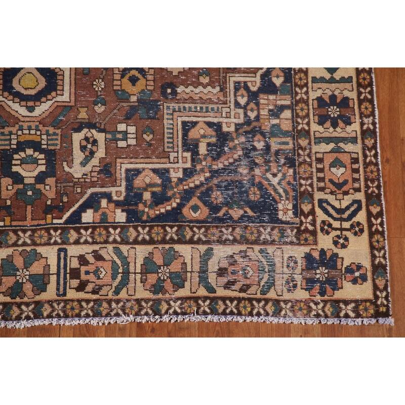 Distressed Bakhtiari Persian Antique Area Rug Hand-Knotted Wool Carpet - 6'8"x 10'0"