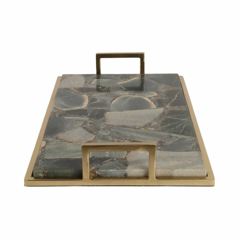 Decorative Agate Accent Tray - Home Decor - 23", Green & Gold