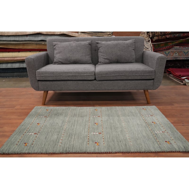 Hand Knotted Oriental 100% Wool Carpet Tribal Animal Pictorial Green Gabbeh Area Rug - 4' 11'' X 3' 0''