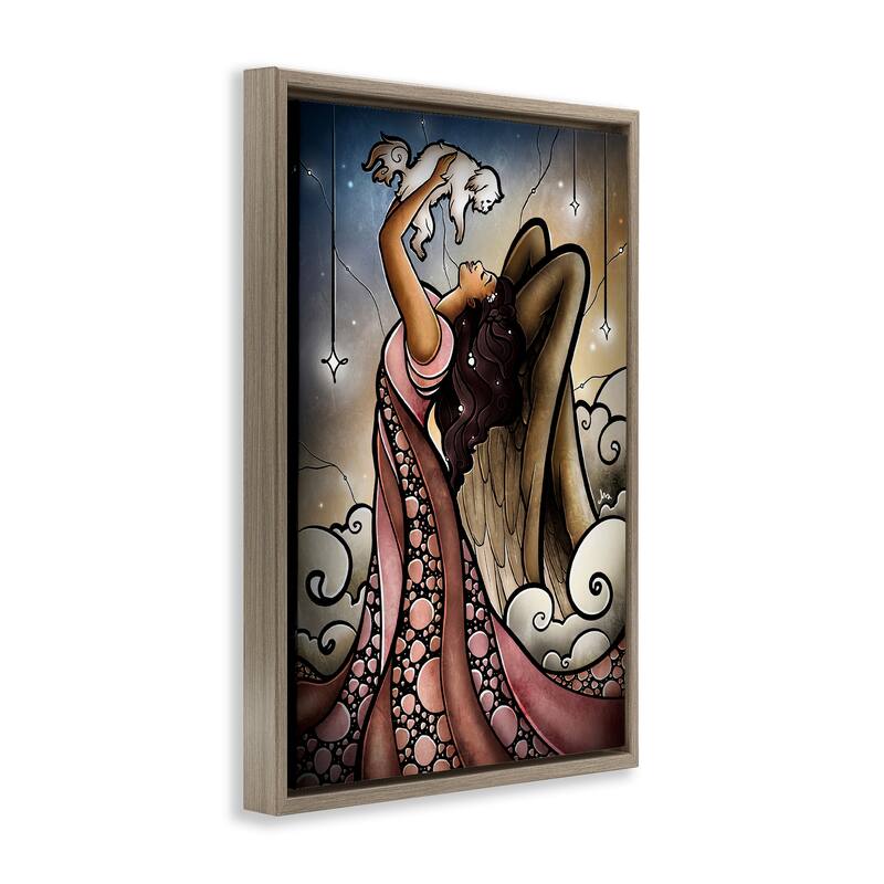 Stupell Angel with New Puppy Framed Floater Canvas Wall Art Design By Mandie Manzano