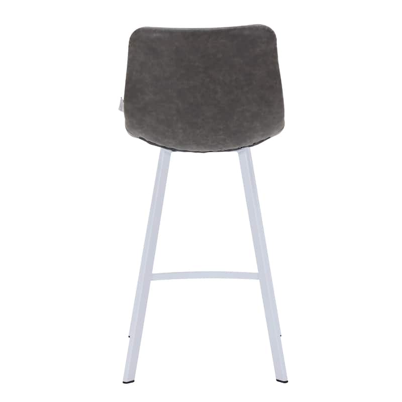 Elland Leather Bar Stool - Modern Counter Height Stool with White Stainless Steel Legs for Kitchen Island or Home Bar Set of 2